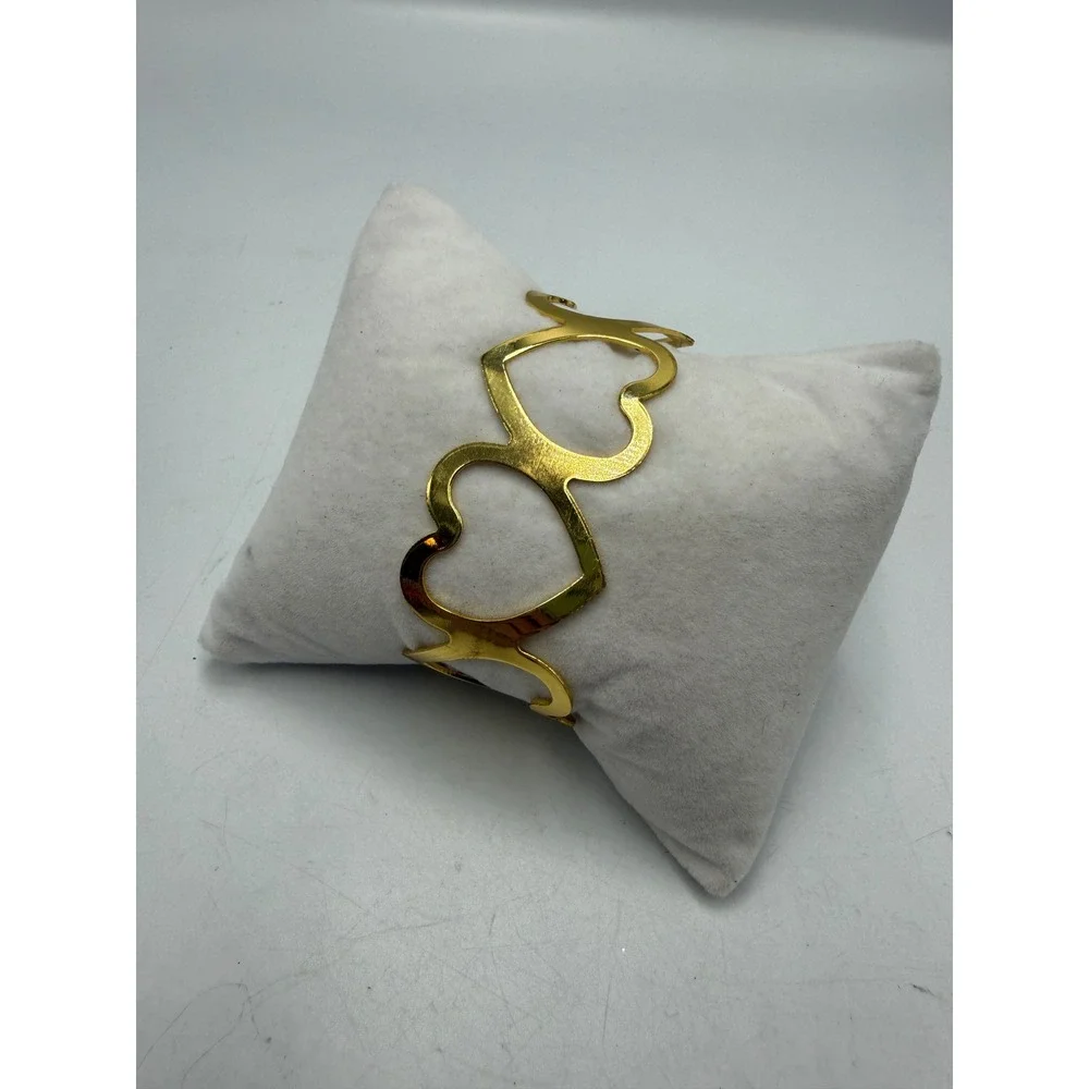 Gold Tone Open Heart Cuff Bracelet Romantic Statement Jewelry
